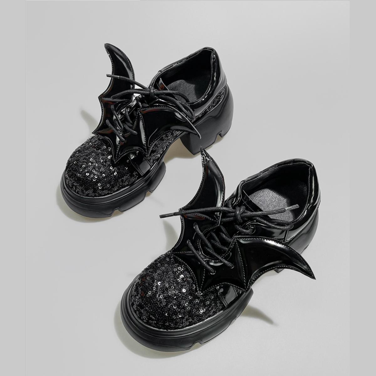 Black Sequin Bat Wing Platform Shoes