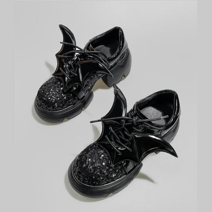 Black Sequin Bat Wing Platform Shoes