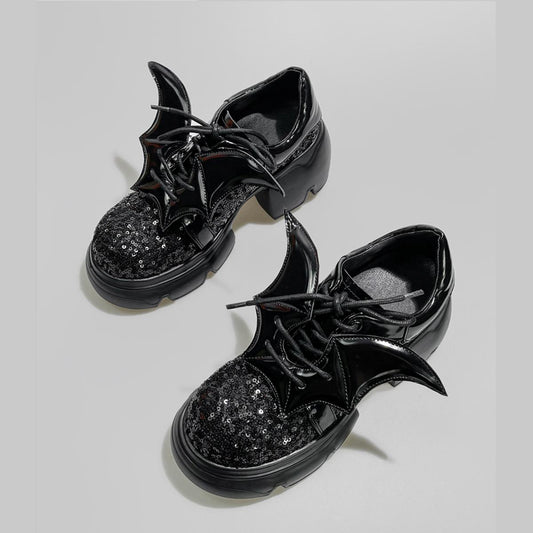 Black Sequin Bat Wing Platform Shoes