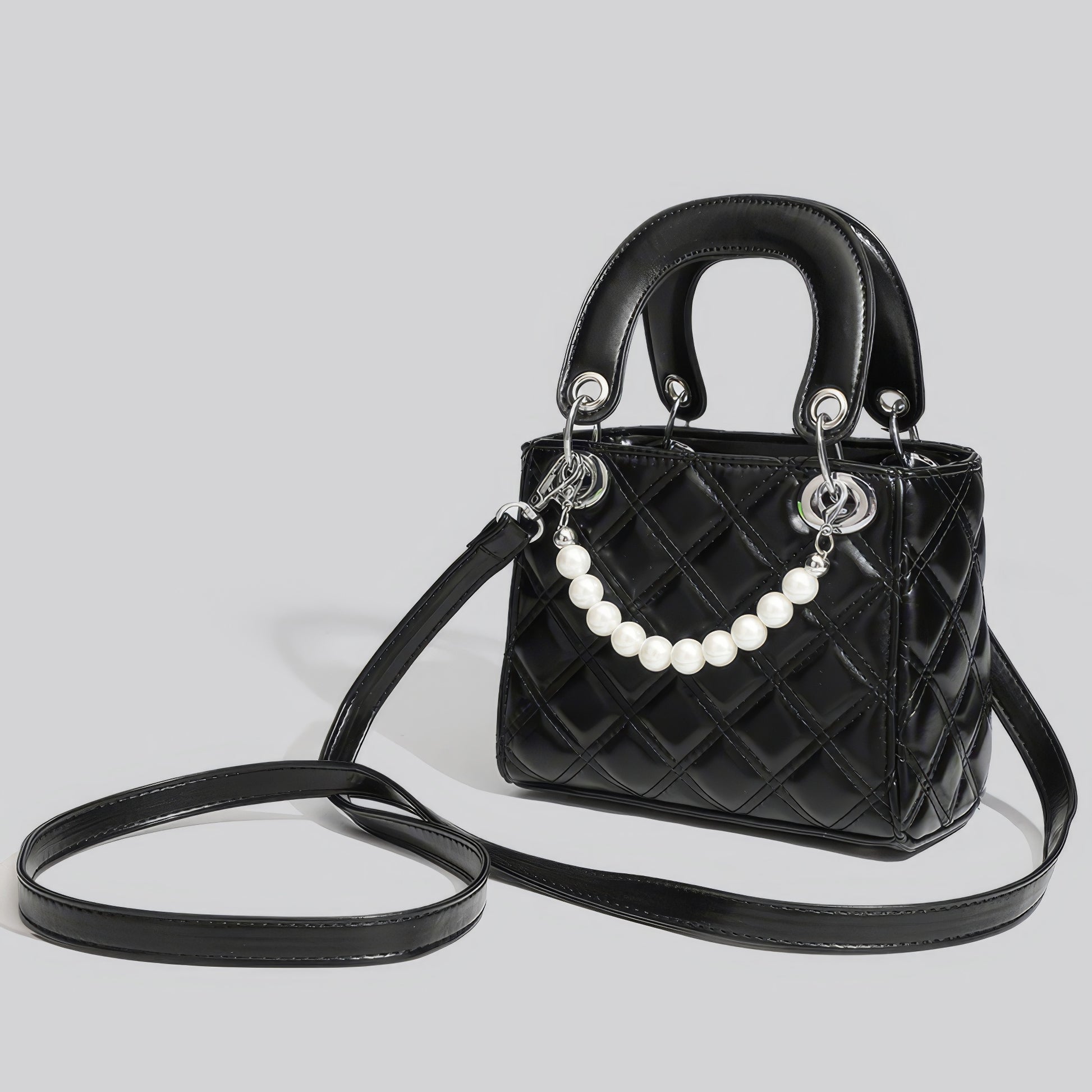 Mini Quilted Pearl Charm Box Bag