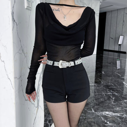 Rhinestone Western Black Shorts