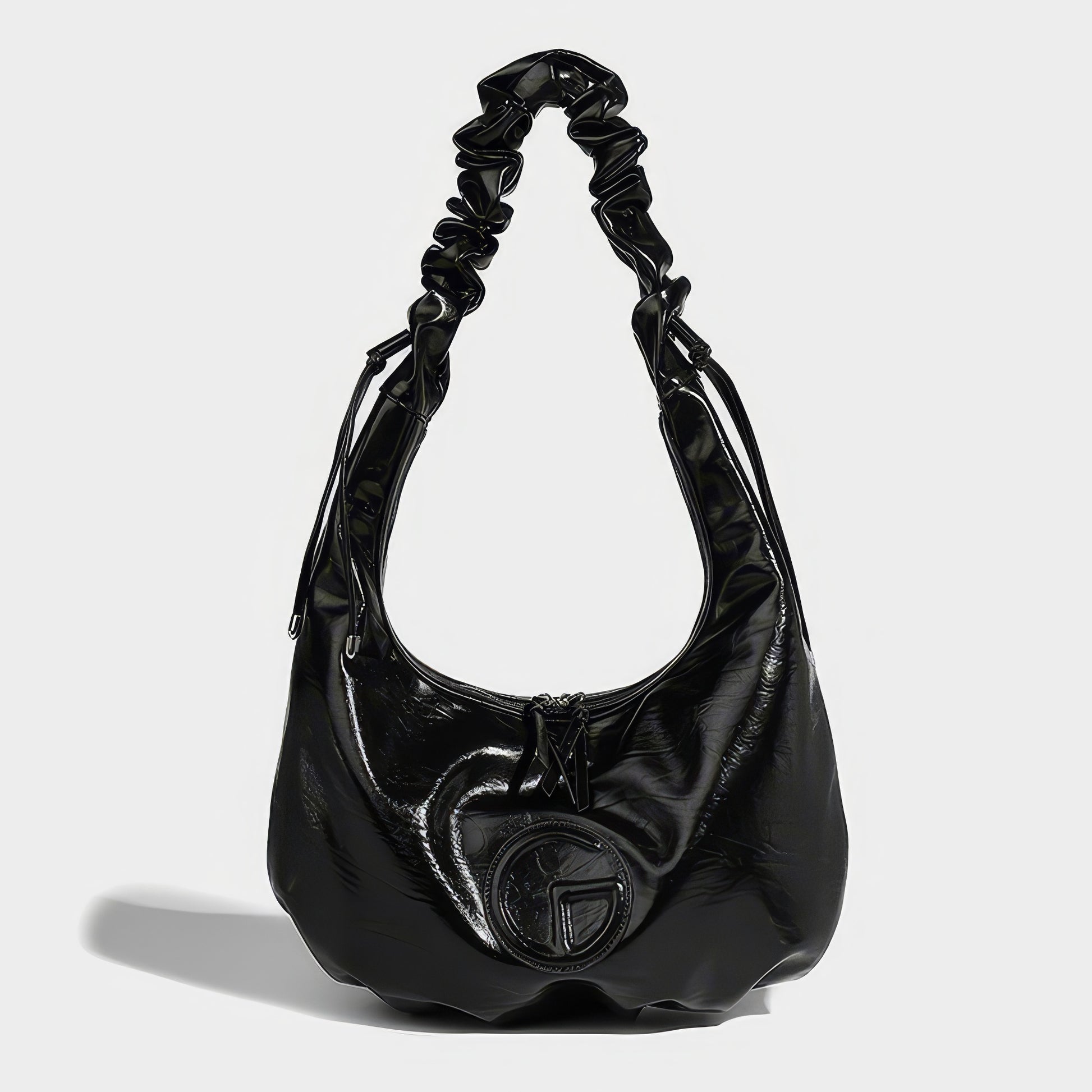 Ruched Glossy Crescent Shoulder Bag