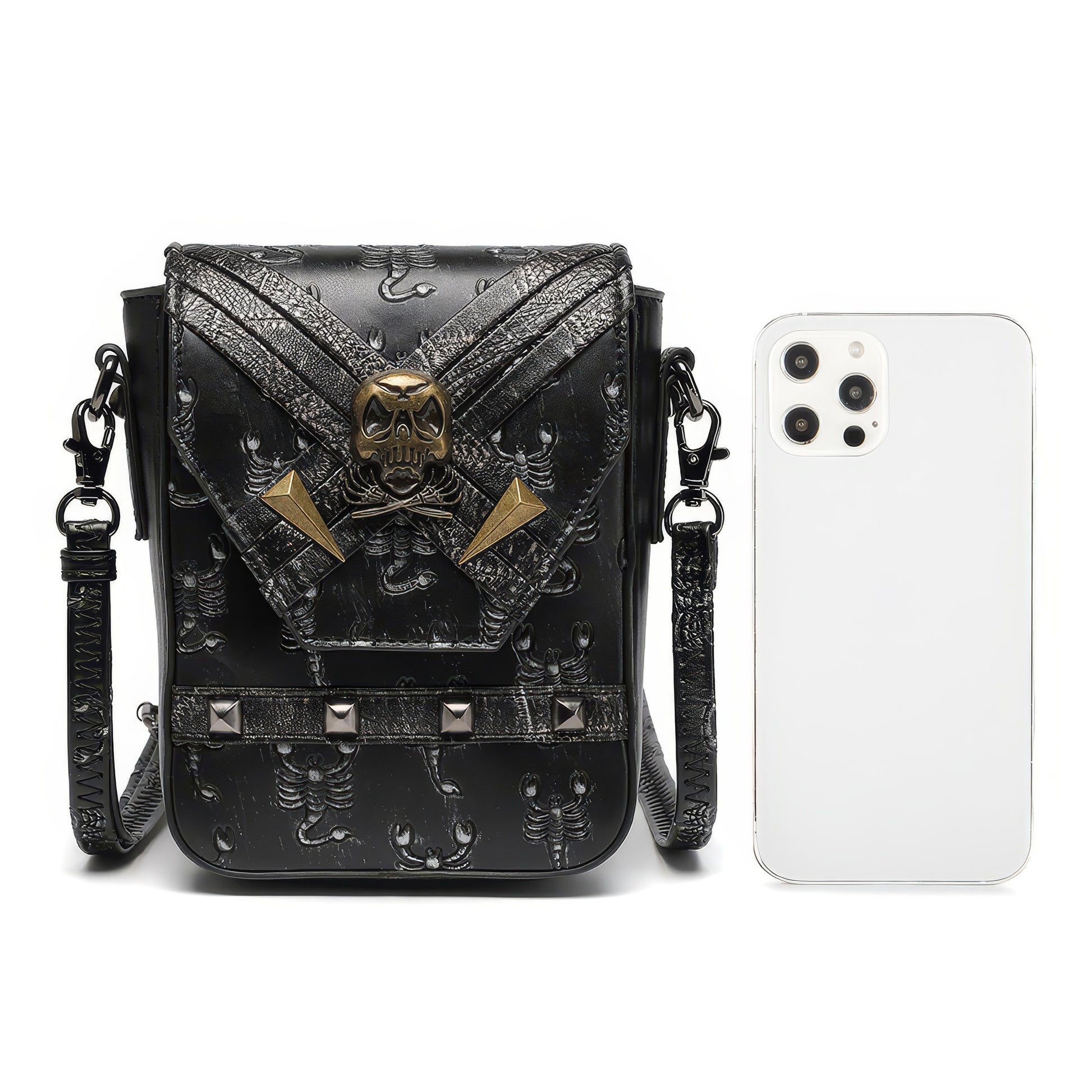 Scorpion Embossed Skull Accent Crossbody Bag