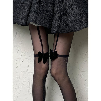 Velvet Bow Garter Sheer Tights