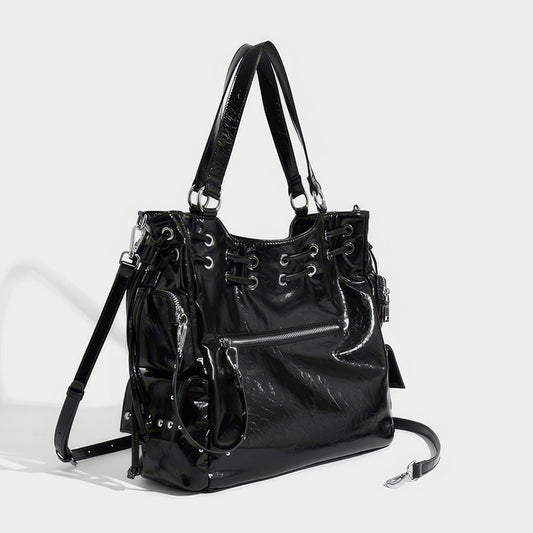 Glossy Eyelet Lace-Up Convertible Bag