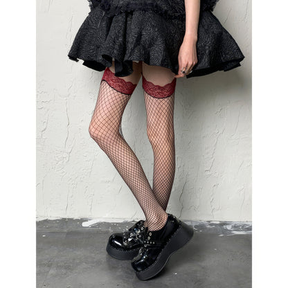 Red Lace Garter Fishnet Tights