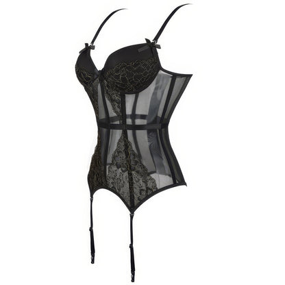 Sheer Lace Mesh Bustier Bodysuit