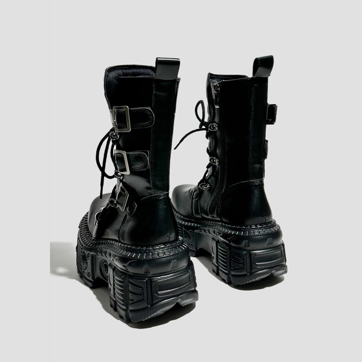 Black Multi-Buckle Platform Boots