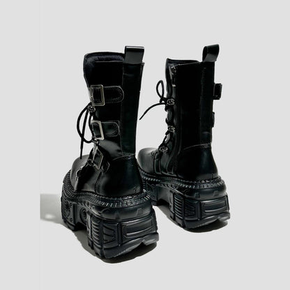 Black Multi-Buckle Platform Boots