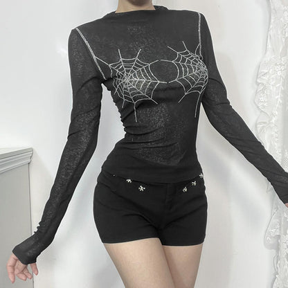 Sheer Rhinestone Spiderweb Top