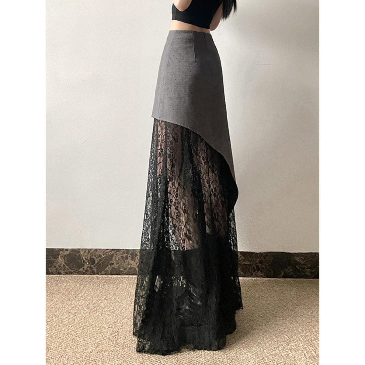 Layered Lace Asymmetrical Skirt Set