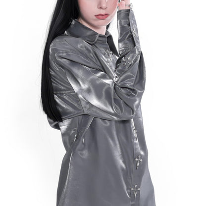 Metal Cross Embellished Satin Shirt
