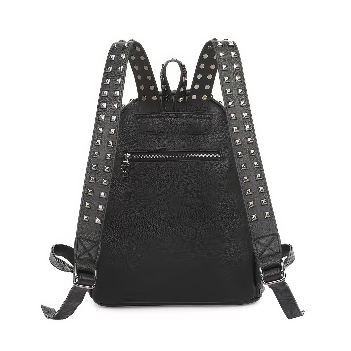 Studded Skull Patch Leather Backpack