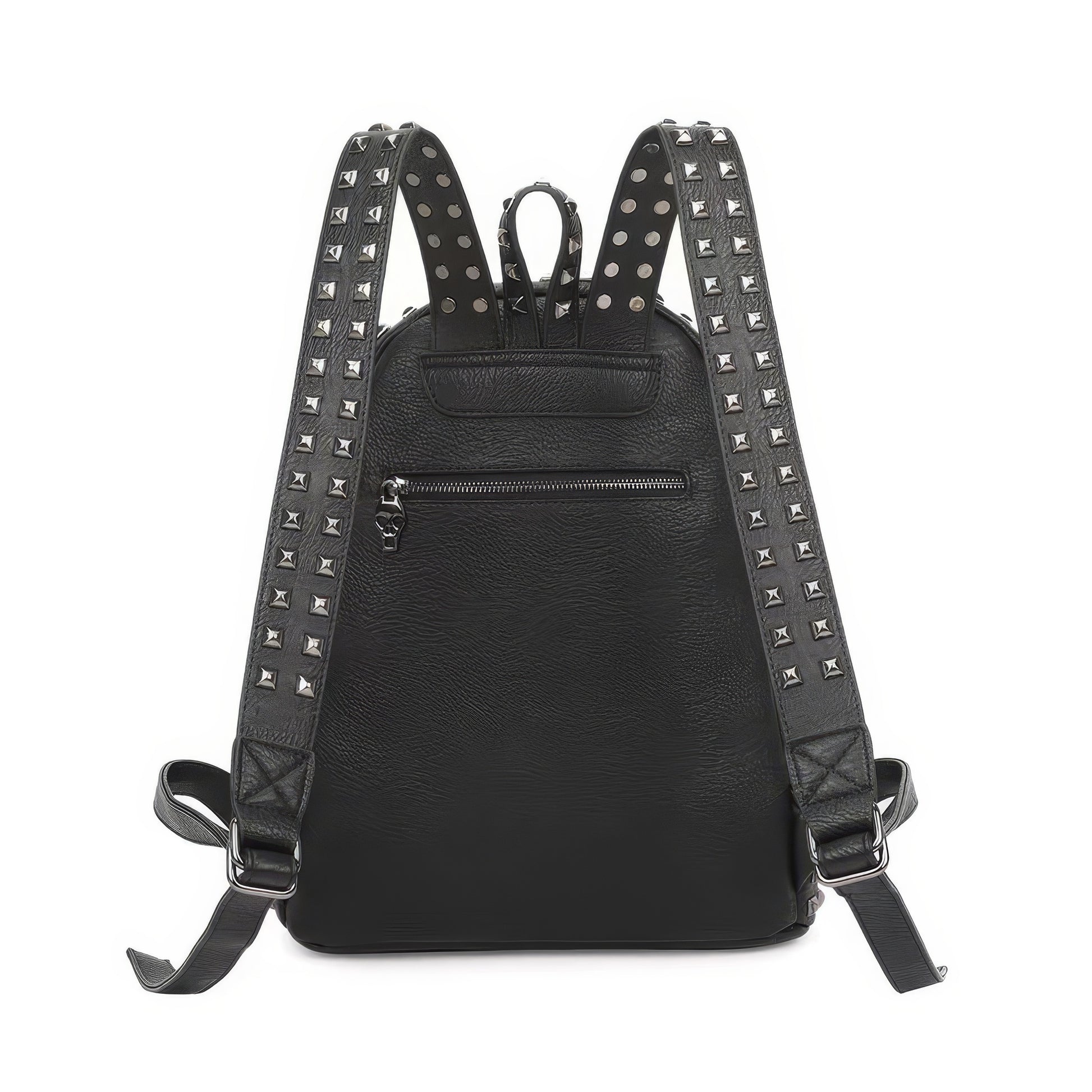 Studded Skull Patch Leather Backpack
