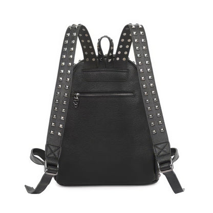Studded Skull Patch Leather Backpack