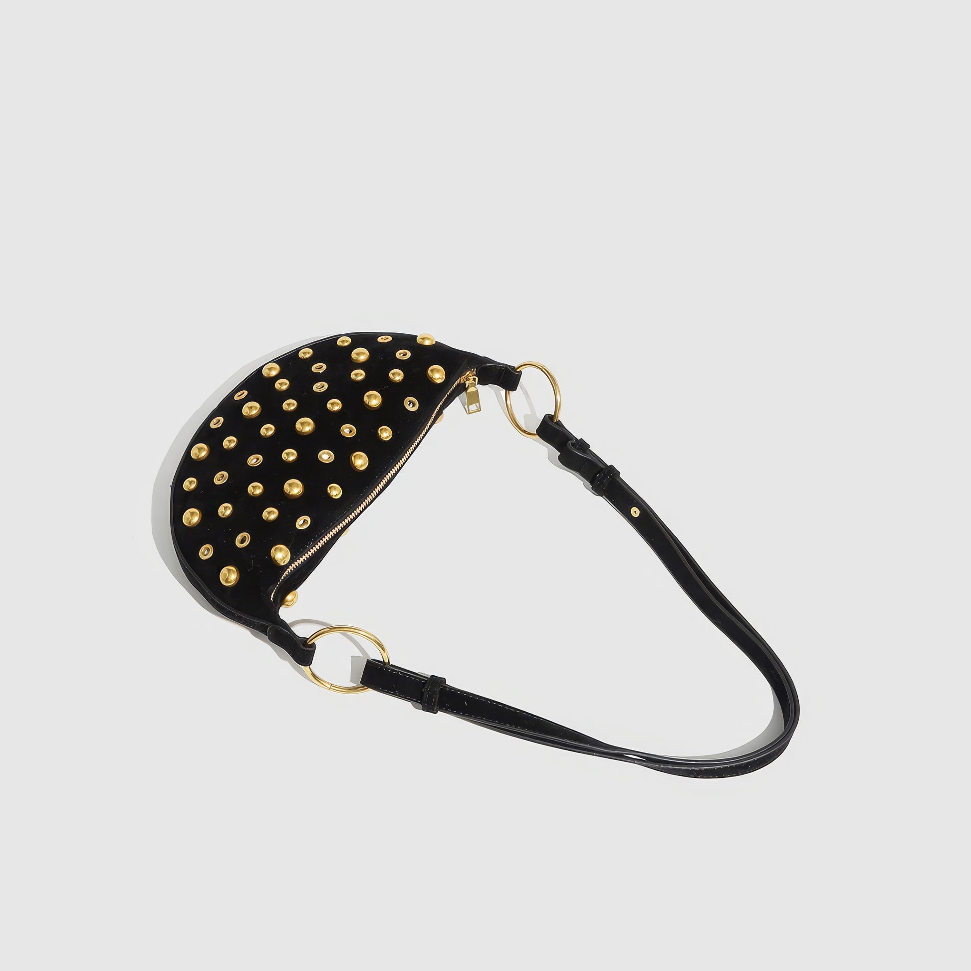 Studded Velvet Half Moon Shoulder Bag