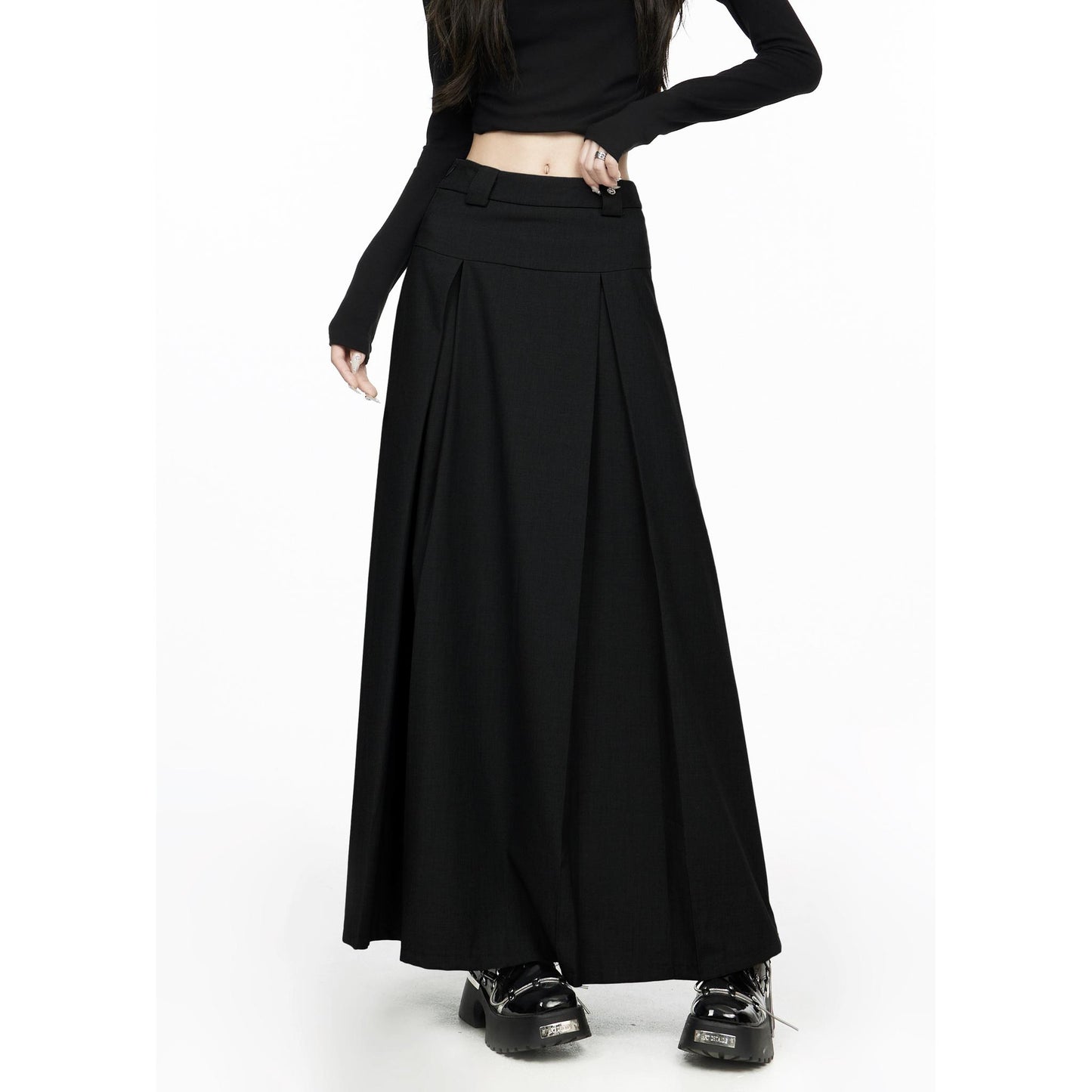 Pleated High Waist Maxi Skirt