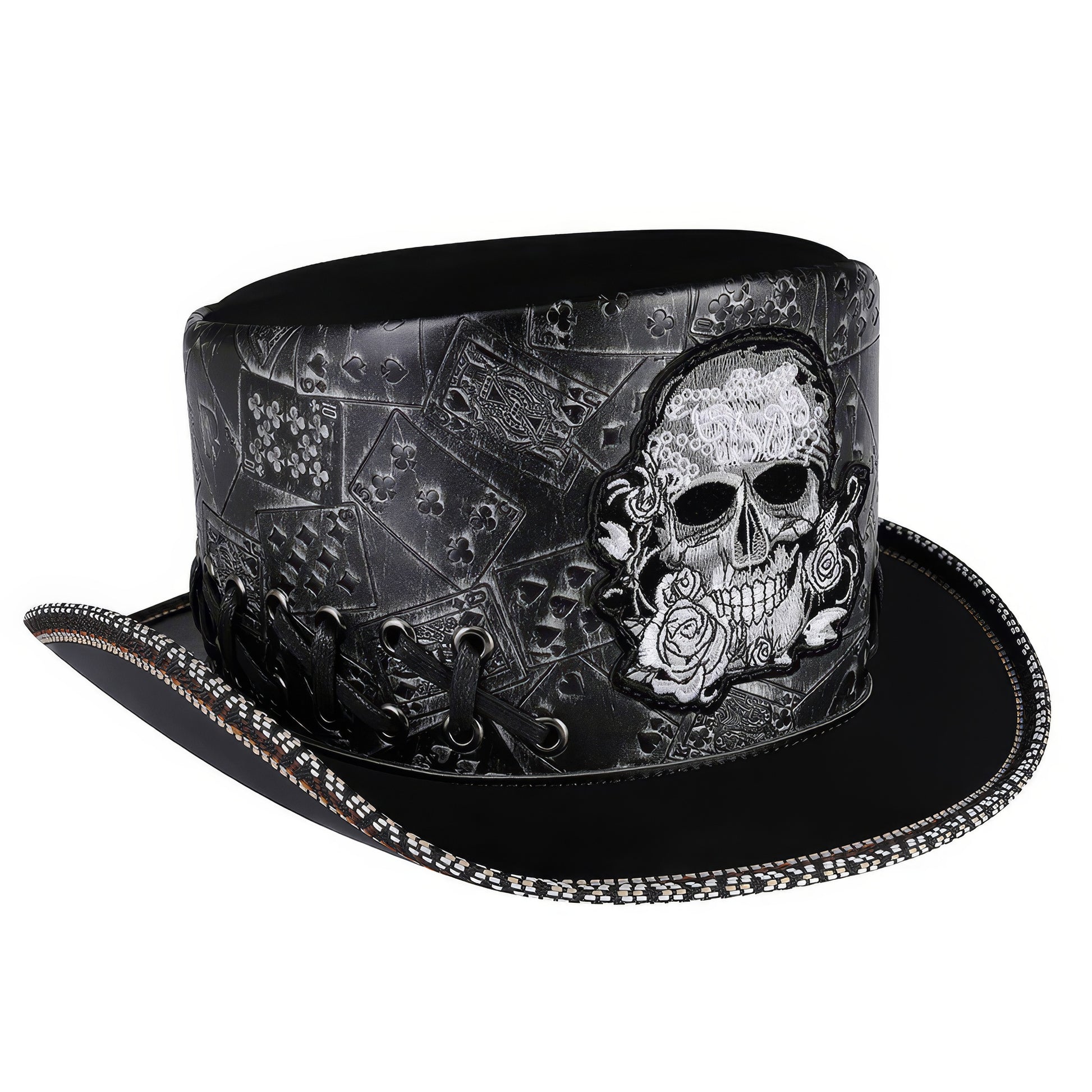 Embossed Card Pattern Lace-Up Top Hat