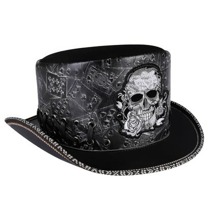Embossed Card Pattern Lace-Up Top Hat