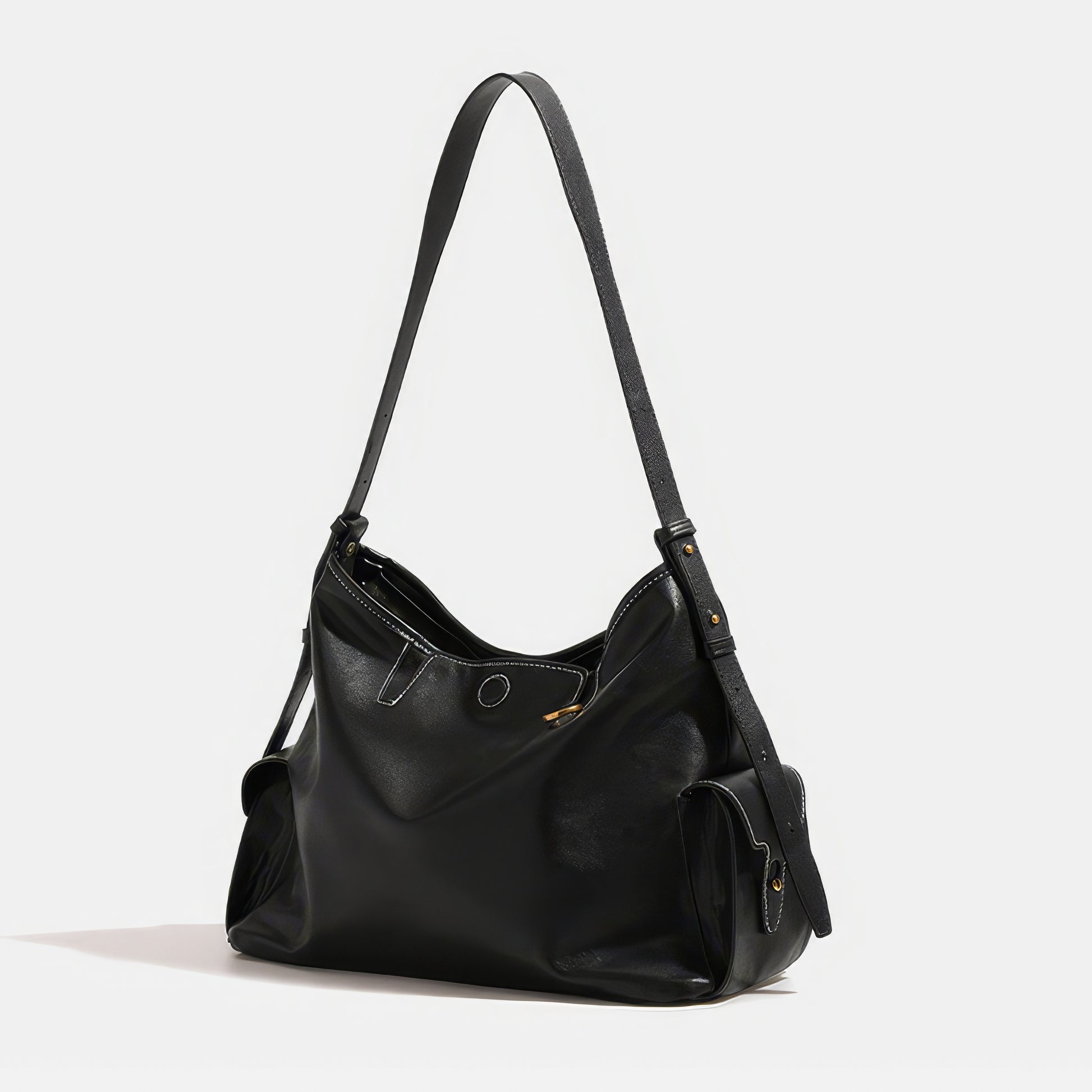 Soft Pocket Detail Faux Leather Shoulder Bag