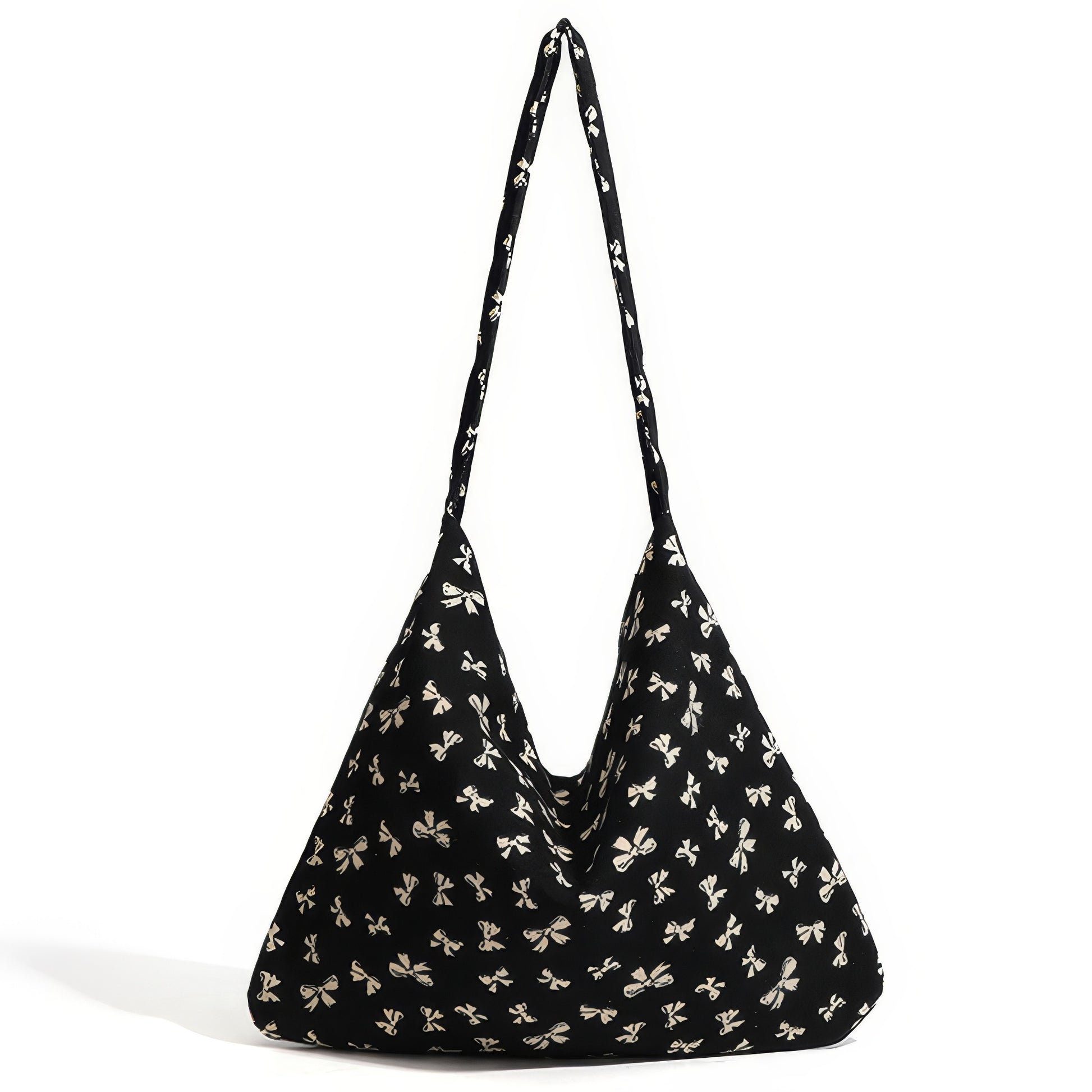 Bow Print Slouchy Fabric Shoulder Bag