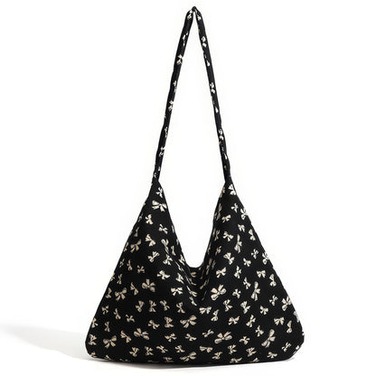 Bow Print Slouchy Fabric Shoulder Bag