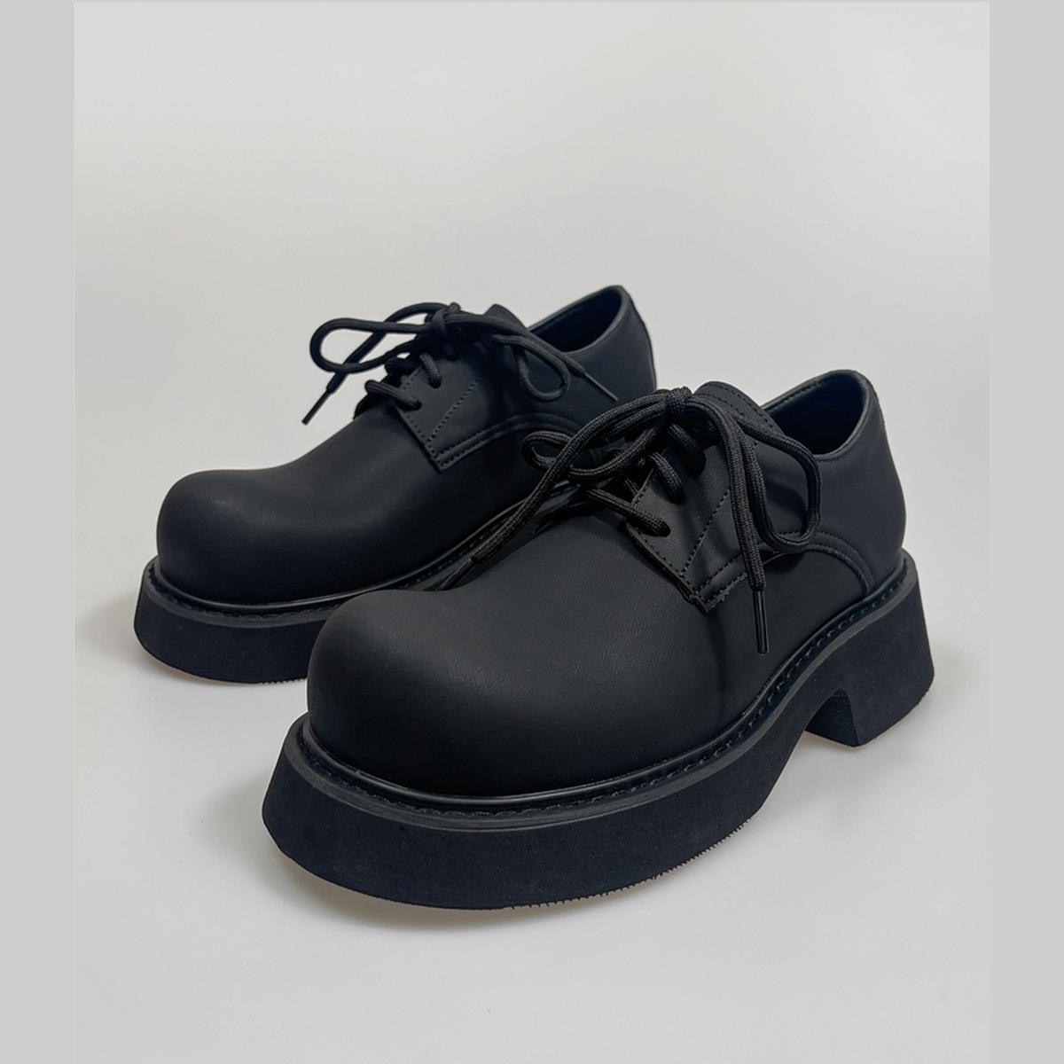 Black Chunky Cut-Out Sole Derby Shoes