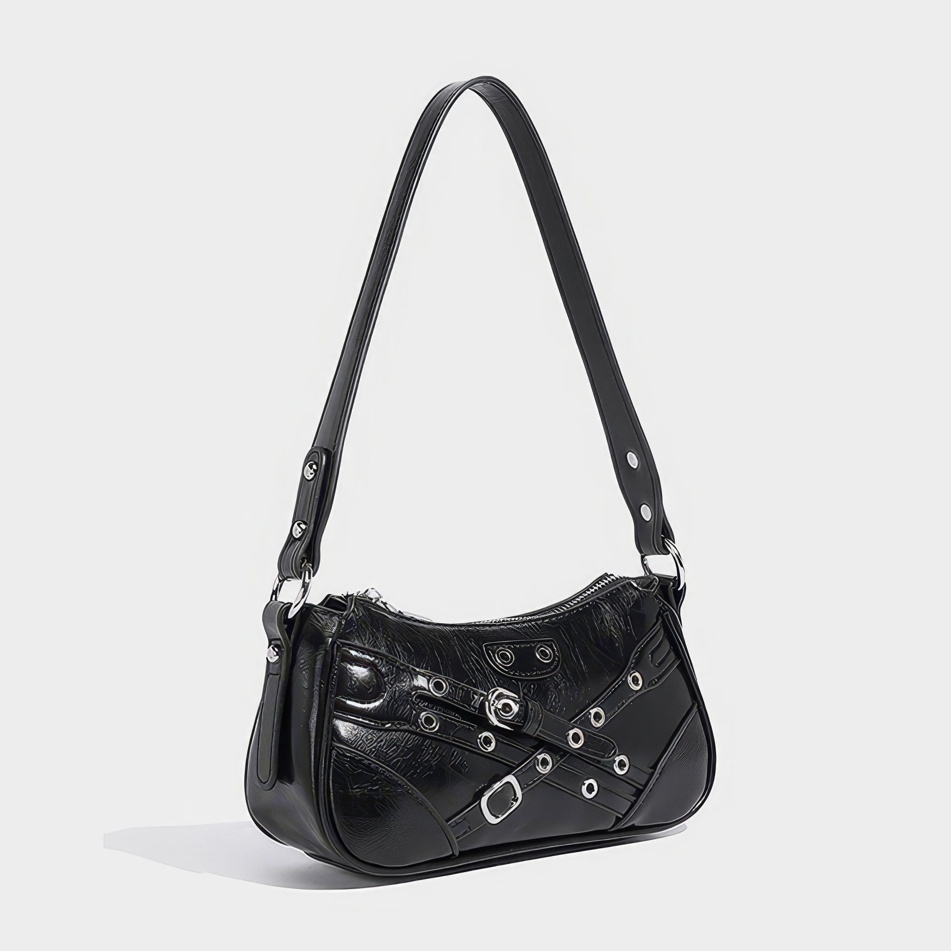 Buckle Strap Glossy Baguette Bag