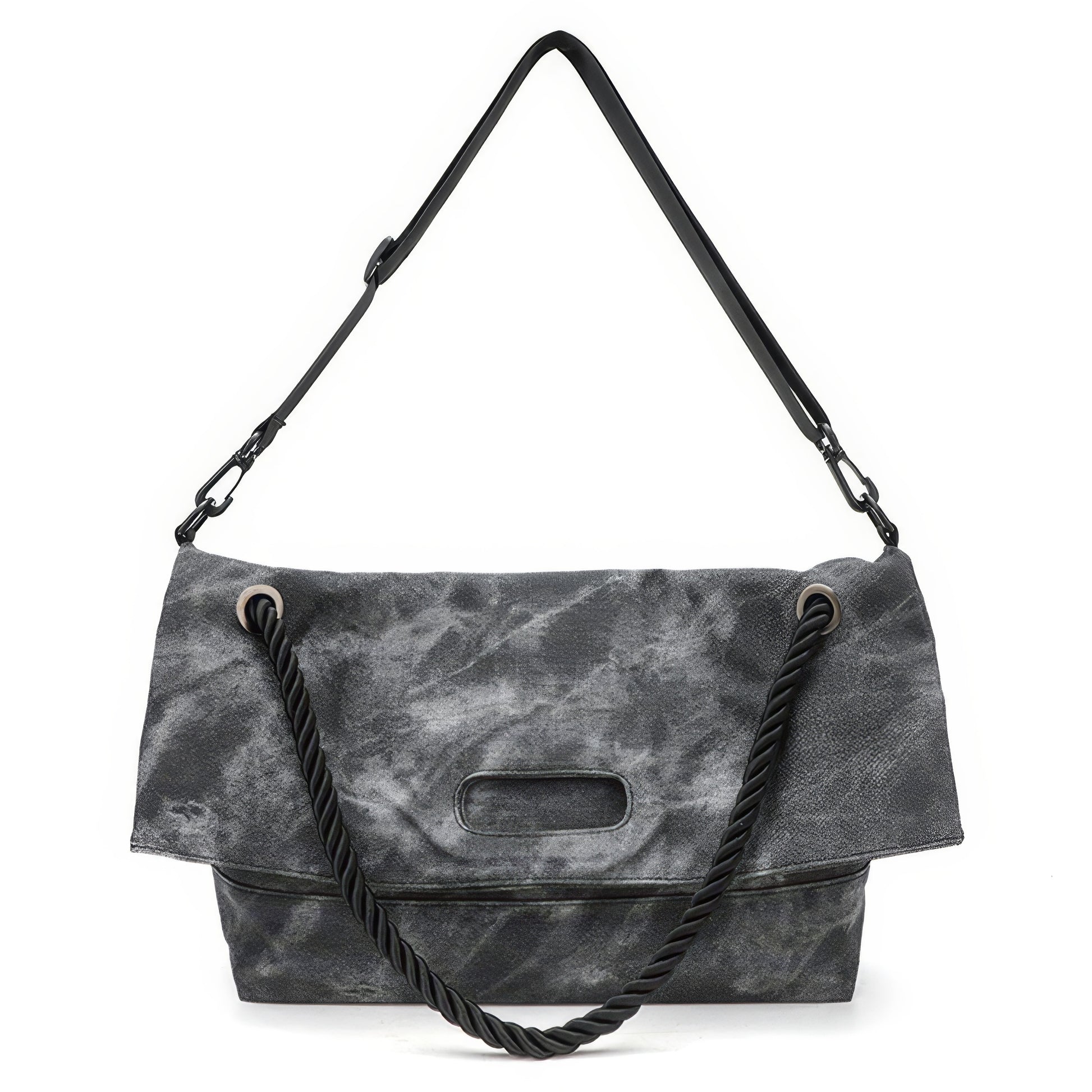 Washed Canvas Twisted Strap Flap Bag