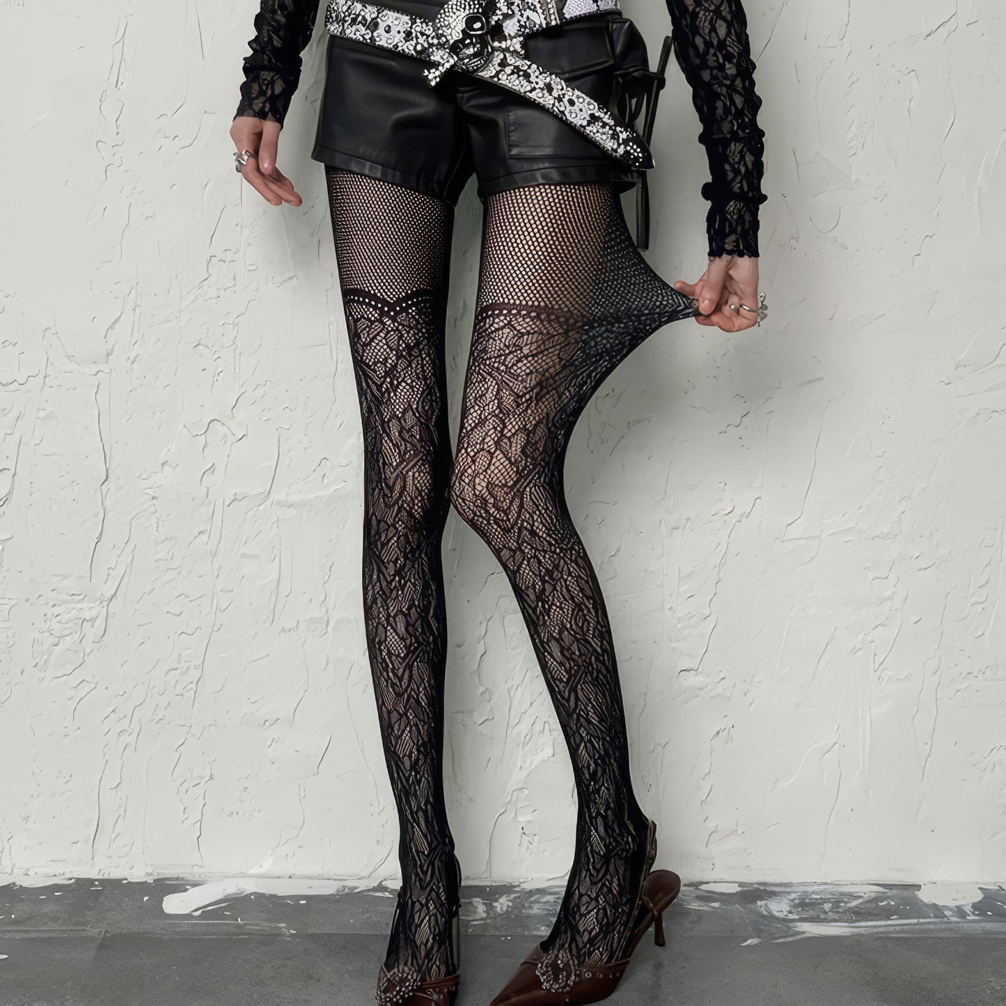 Baroque Lace Mixed Mesh Tights