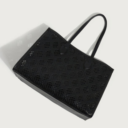 Geometric Cutout Oversized Faux Leather Tote