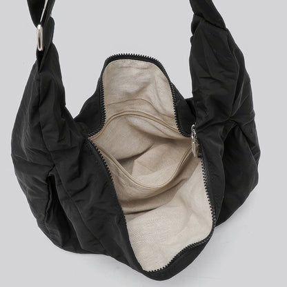 Soft Nylon Crescent Zip Shoulder Bag