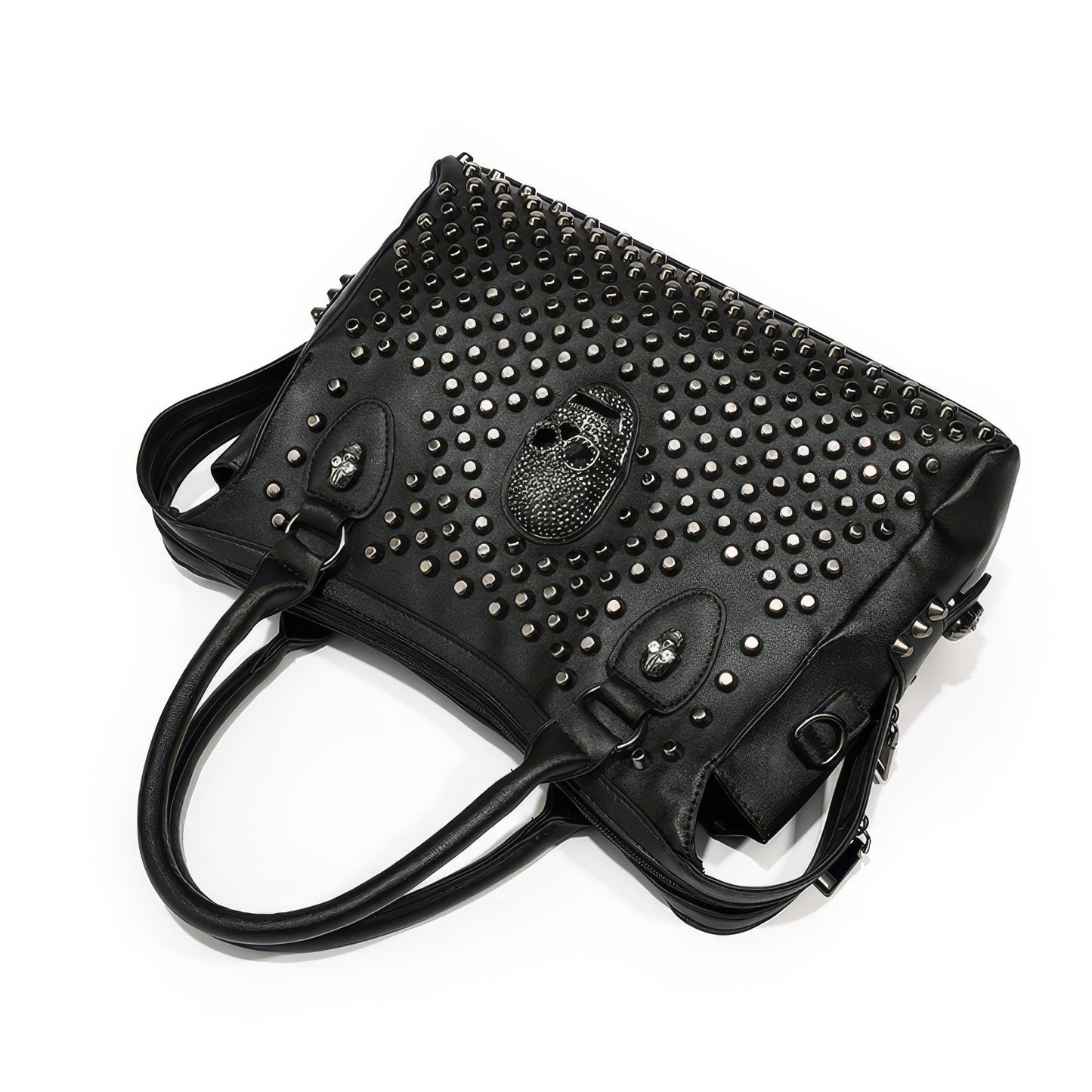 Skull Studded Faux Leather Shoulder Bag