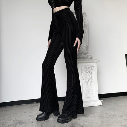 Black Pinstripe Flare Pants