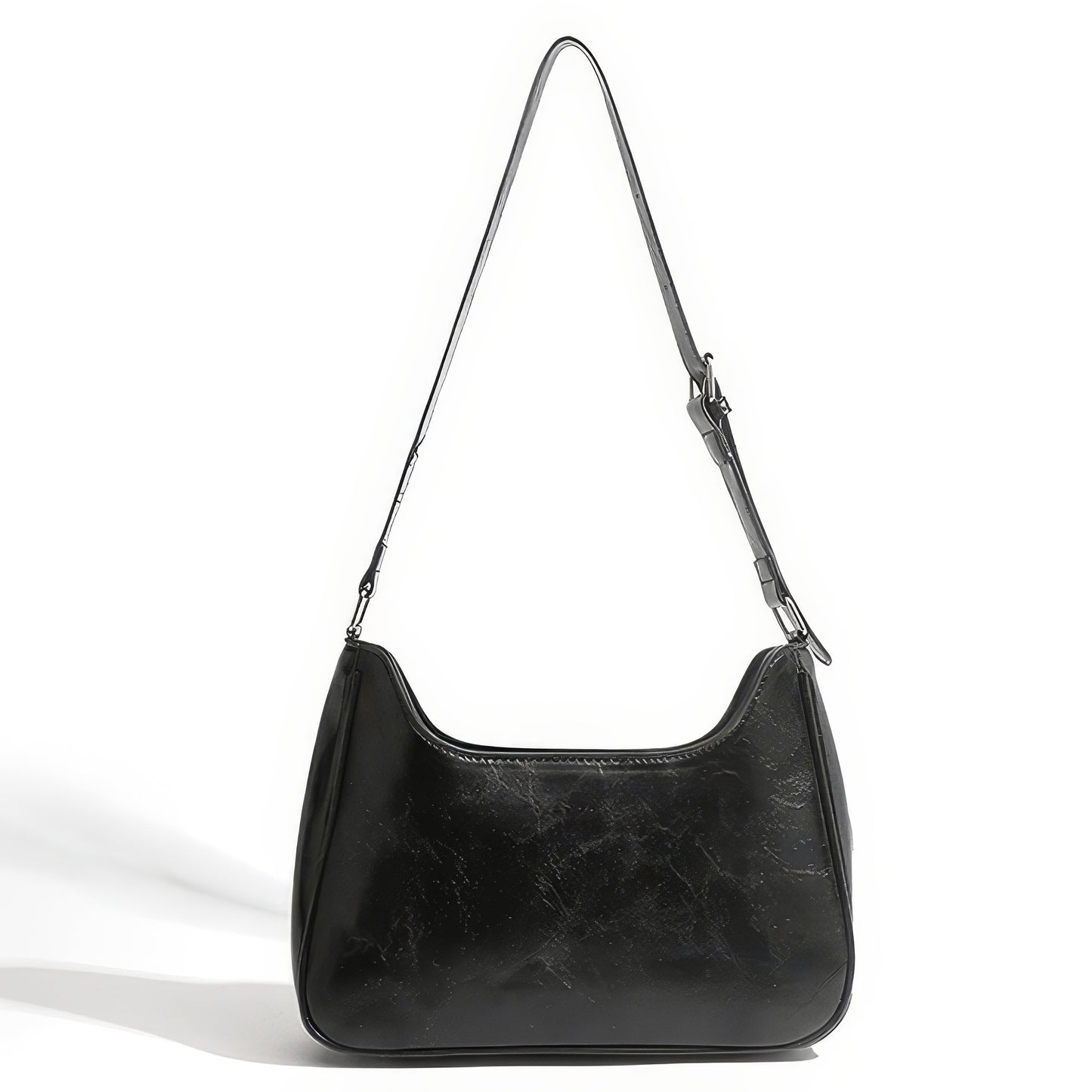 Multi Pocket Chain Accent Black Shoulder Bag