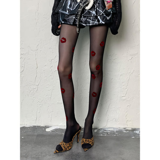 Allover Lip Print Sheer Tights