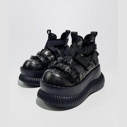 Black Strapped Platform Combat Sneakers