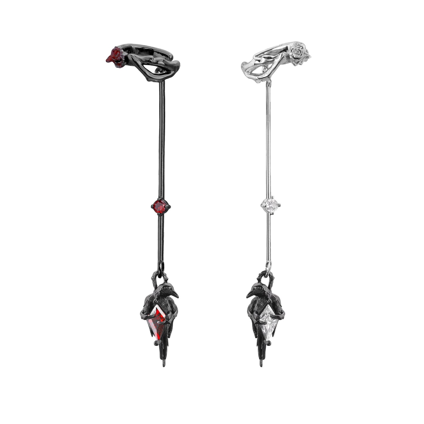 Rose Drop Raven Stick Earrings