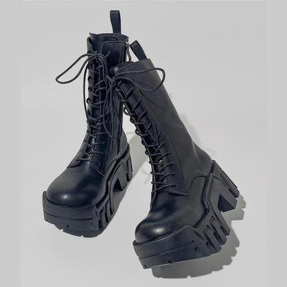 Black Geometric Sole Combat Boots