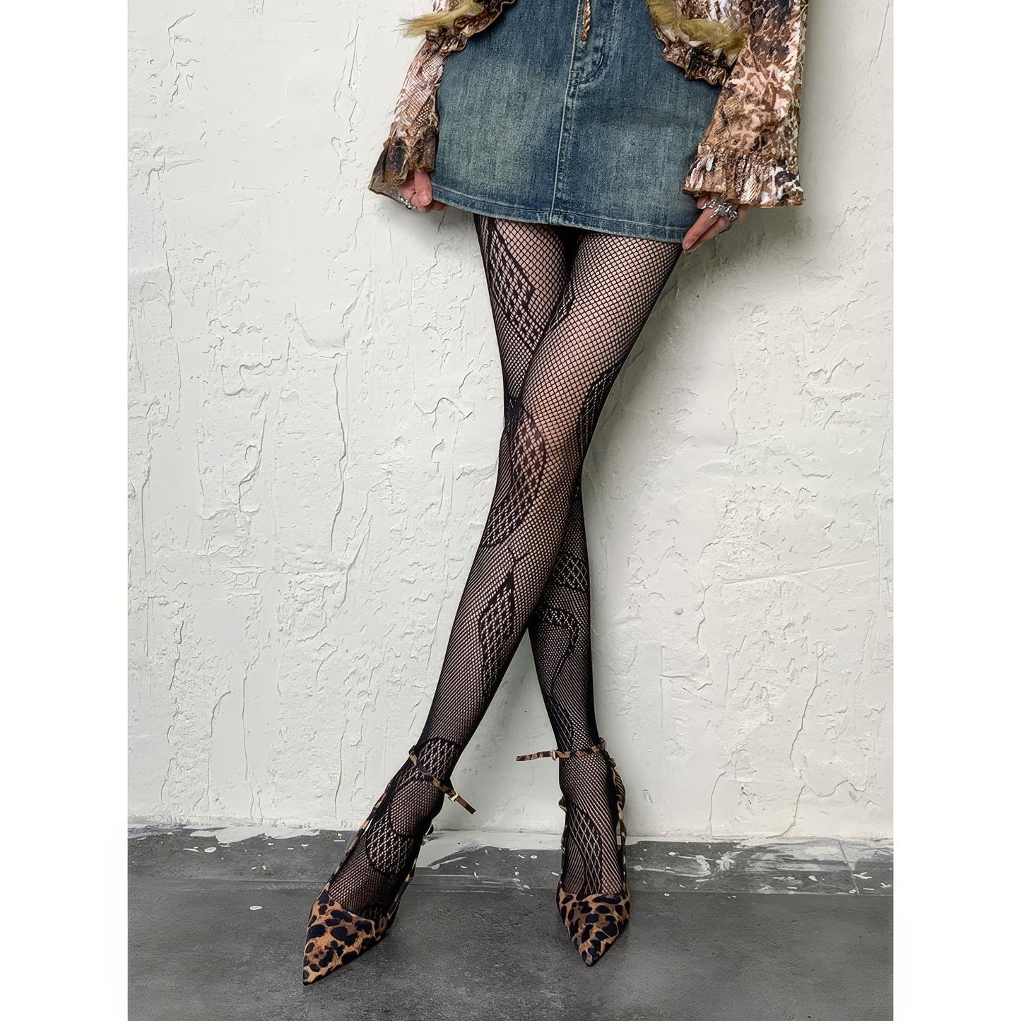 Snake Pattern Mesh Tights