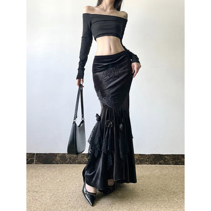 Velvet Rose Mermaid Maxi Skirt