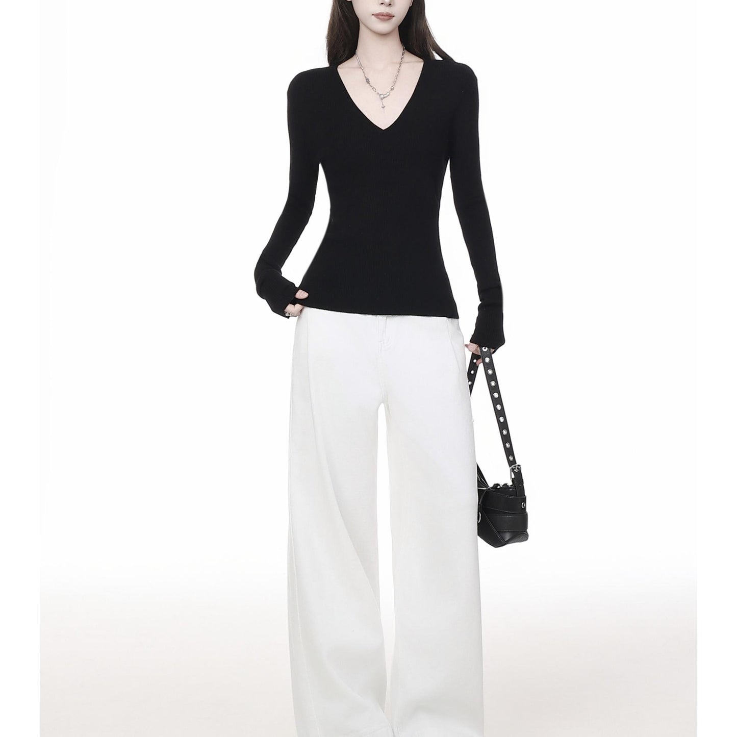 Ribbed Deep V-Neck Slim Fit Top