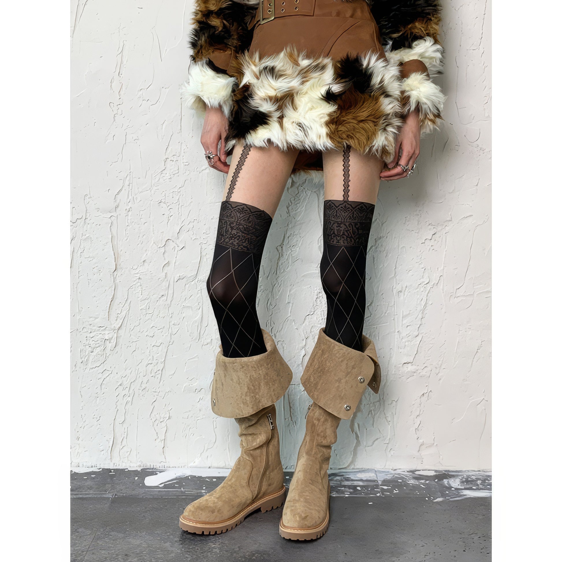 Vintage Lace Pattern Garter Tights