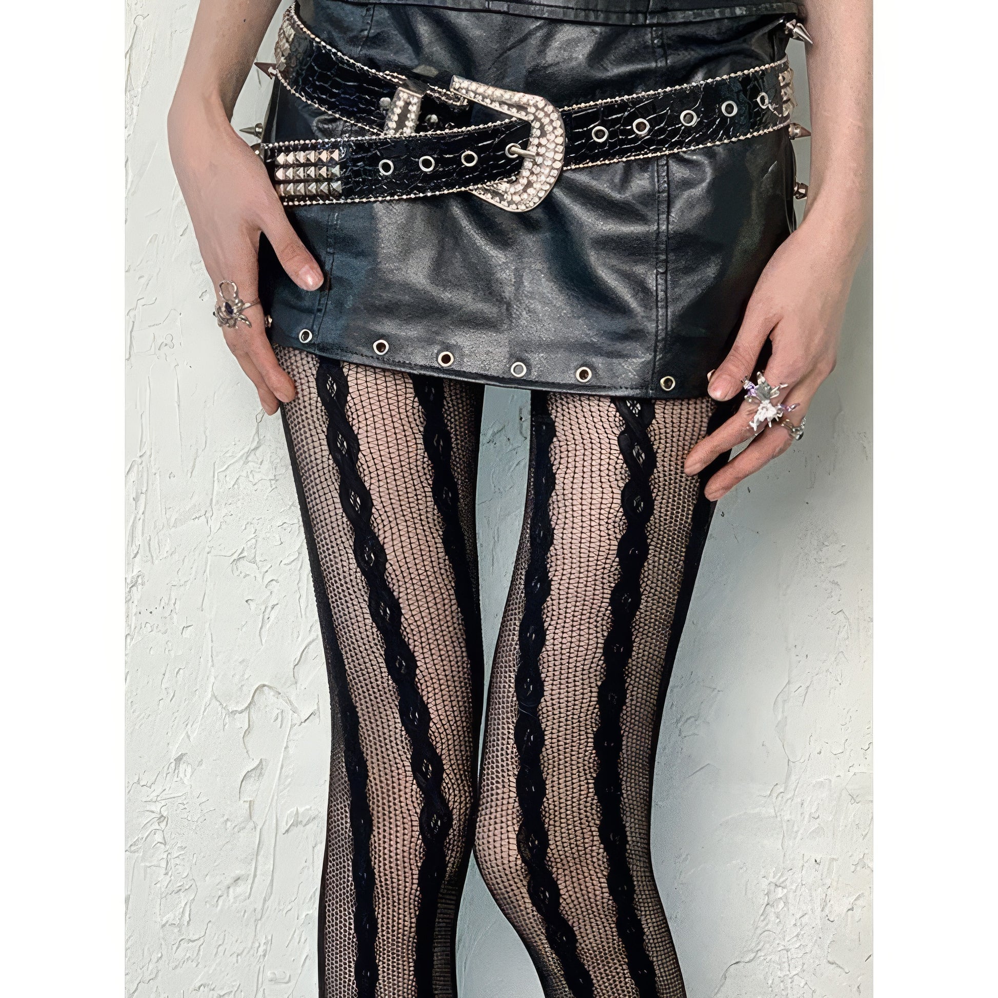 Vertical Lace Stripe Mesh Tights