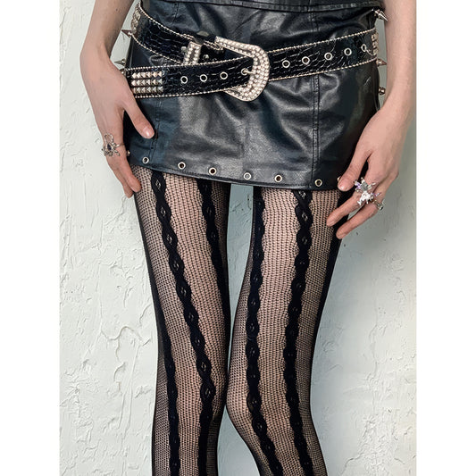 Vertical Lace Stripe Mesh Tights