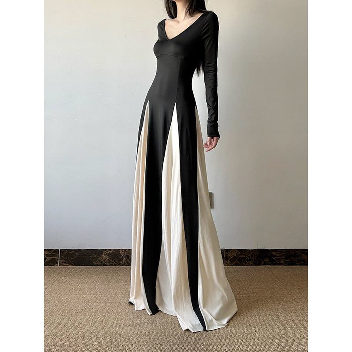 Two-Tone Panel Maxi Dress