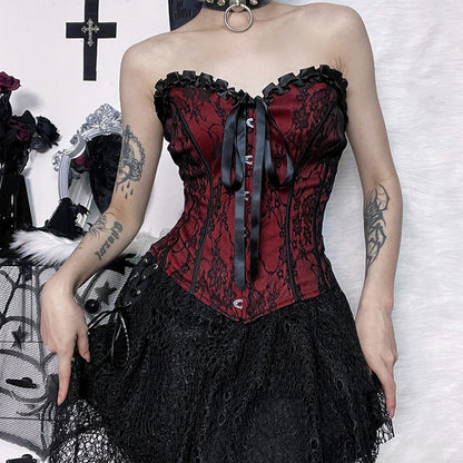 Red Lace-Up Corset Top