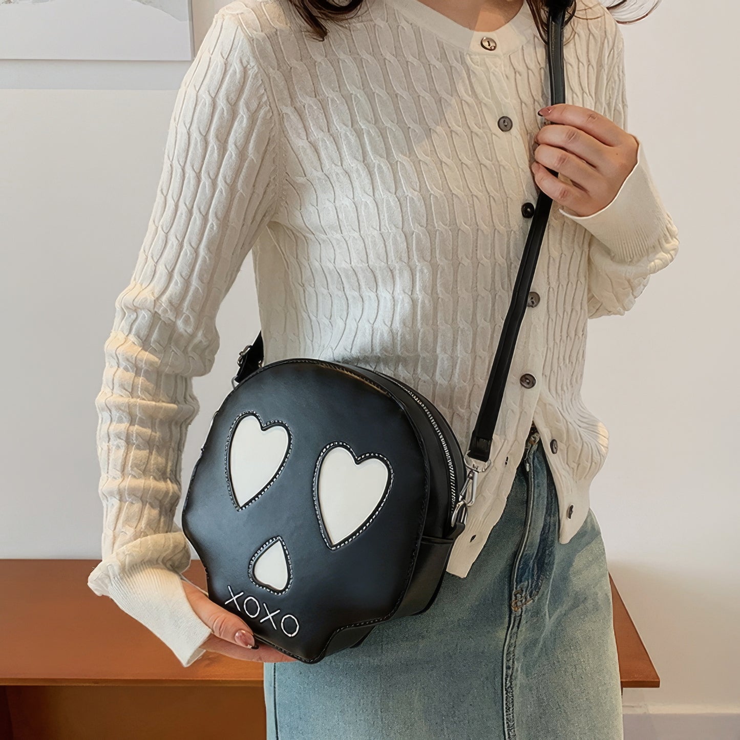 Heart Eyes Skull Mini Crossbody Bag