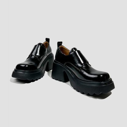 Black Chunky Heel Platform Loafers