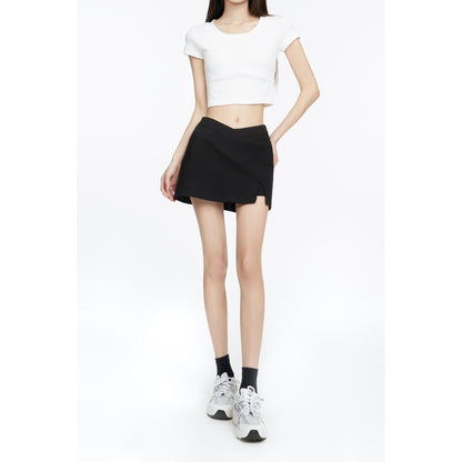 V-Waist Slit Hem Mini Skirt